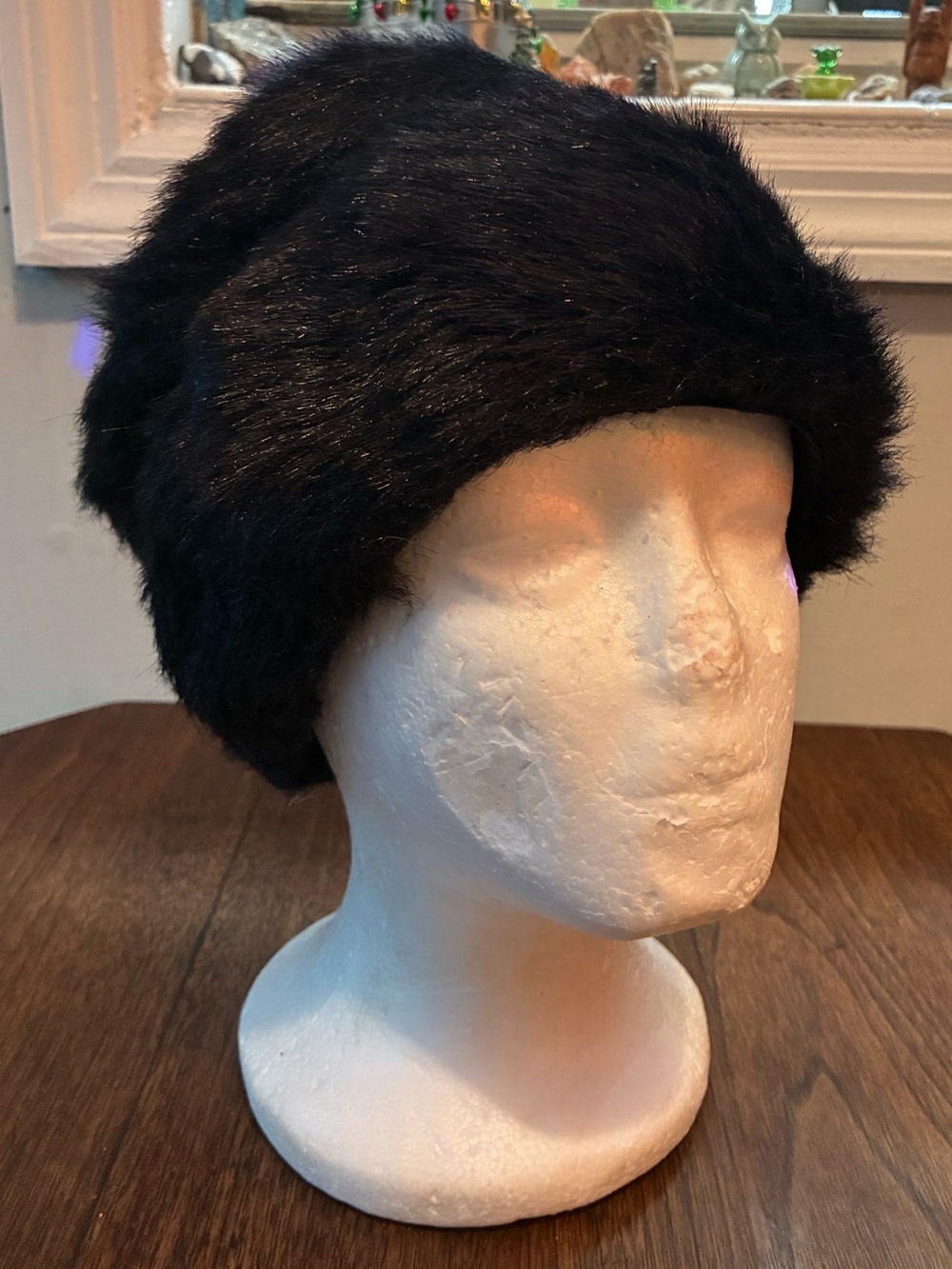 Black Faux Mink Pill Box- Cossack Style Winter Hat